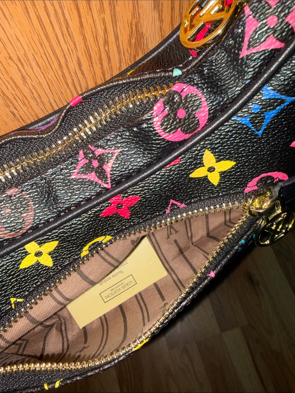 Black Multicolor Monogram Crescent Shoulder Bag - Picture 3 of 10